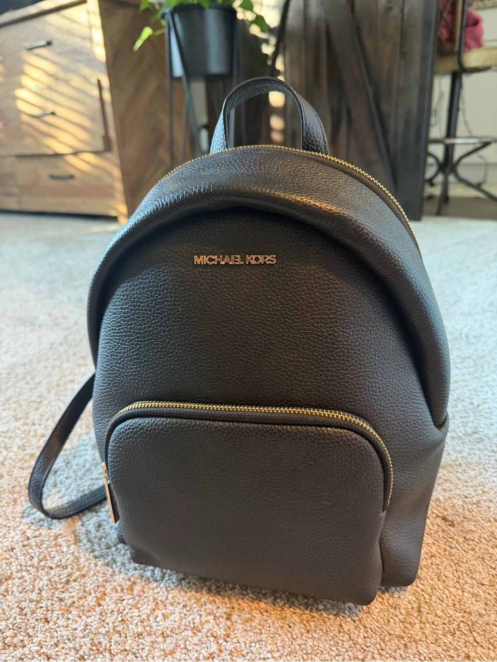 Michael Kors Black Leather Mini Backpack with Gold Hardware